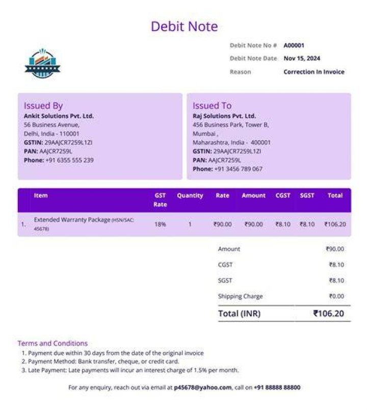Can debit note be treated as an invoice?