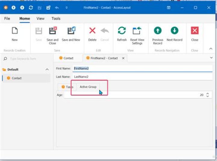 How do I change the tab control in Access?