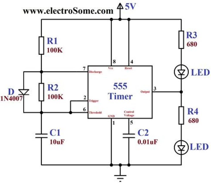How many LEDs can a 555 timer drive?