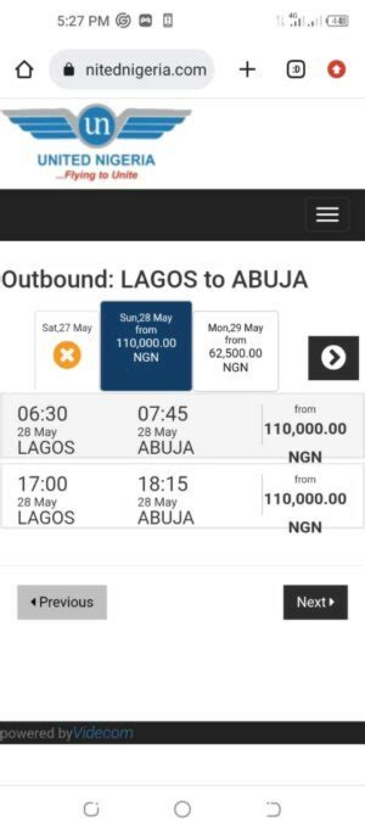 How much is plane ticket from Lagos to Abuja?
