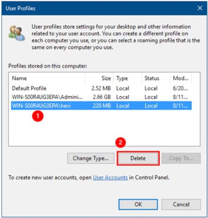 What happens when you delete a user profile in Windows 7?
