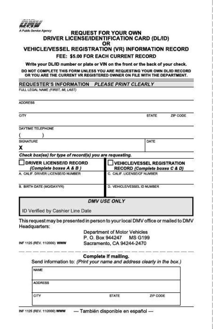 What is a INF 1125 form?