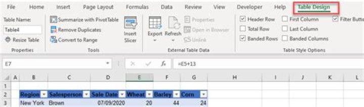 Where is table Tools Excel 2010?