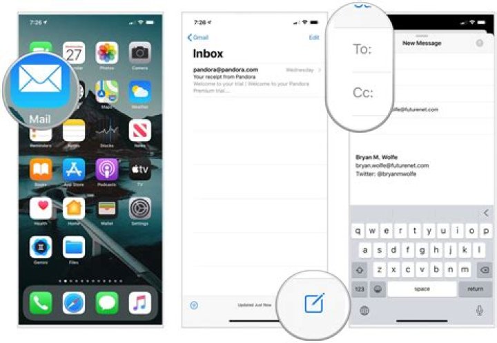 Where is the Compose email button on iPhone?